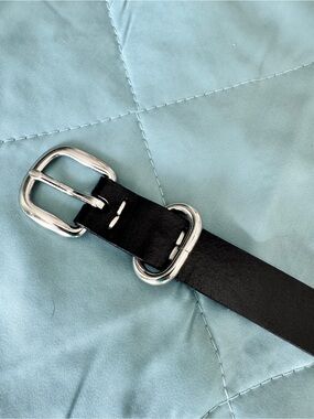 GAP Black Leather Belt with Polished Silver Buckle